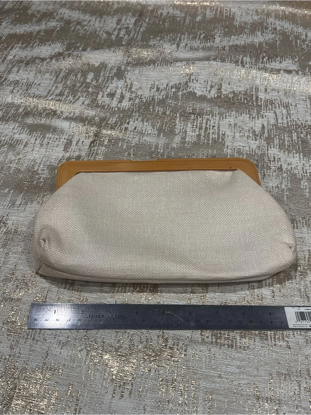 Canvas Clutch Bag with Tan Frame - Unbranded